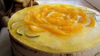 Торт «апельсиновый» с твороженным суфле и миндально-цитрусовым бисквитом без муки от natapit.