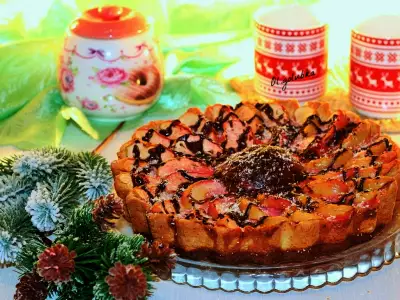 Творожный пирог с яблочно-малиновым суфле
