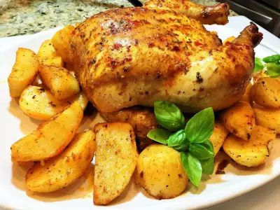 Курица по-кавказски с картофелем.  праздничное блюдо