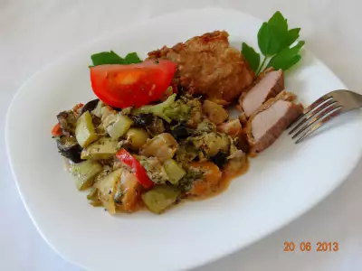 Свининка в орехово-яичной панировке с овощным рагу-ассорти (ужин за 30 минут в мульте)