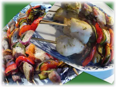 Шашлычки ассорти рыбные мясные овощные