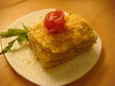 Закусочный картофельный торт с сырно яблочным кремом