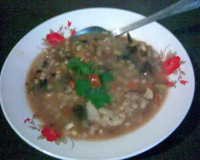 Густой перловый суп с грибами и овощами (постный)