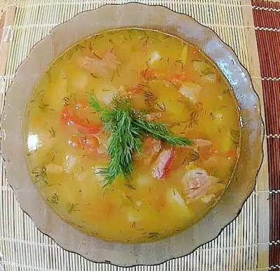 Гороховый суп с копченостями без замачивания гороха