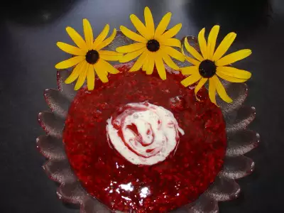 Ягодный десерт с ванильным соусом. rote grütze