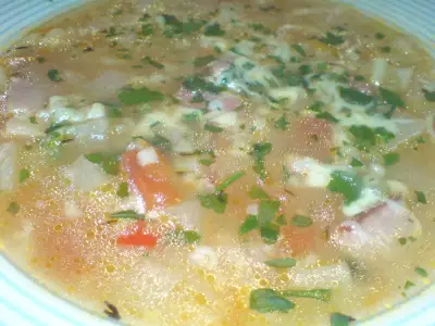 Суп с с копчёным мясом,овощами и перловкой (почти   minestrone d`orzo)