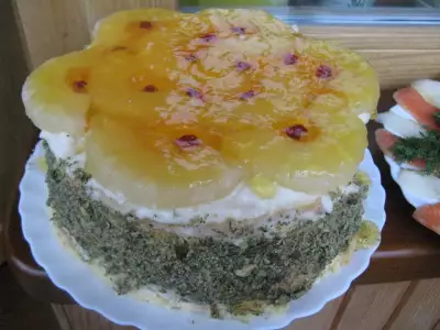 Бисквитный торт с фисташками и ананасовым кремом