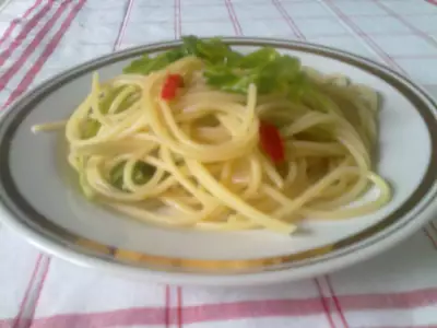 Спагетти с руколой и чили