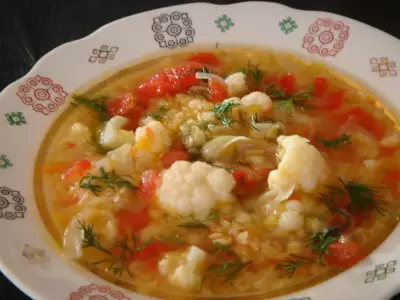 Суп  из красной чечевицы  с цветной капустой ( постный)