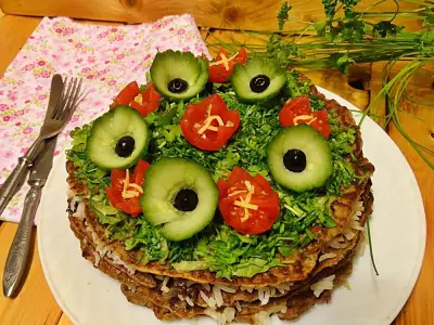 Печёночный торт цветочная поляна