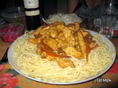 Куриная грудка со спагетти