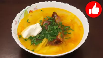 Вкусный суп из фасоли с копченостями
