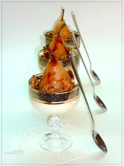 Десерт "грушевая рапсодия" с грильяжем из грецкого ореха