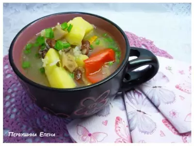 Рисовый суп с маринованными грибами и красной фасолью