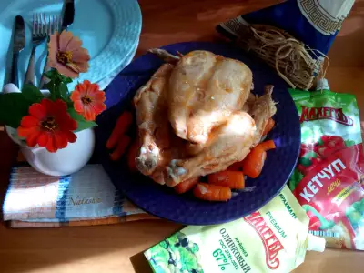Лучший рецепт тушёной курицы и мини-моркови с майонезом оливковый "махеевъ" и кетчупом лечо "махеевъ"