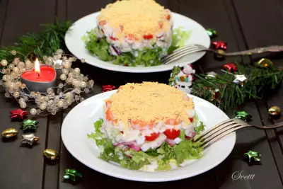 Салат с кальмаром маринованным луком и овощами вдохновение
