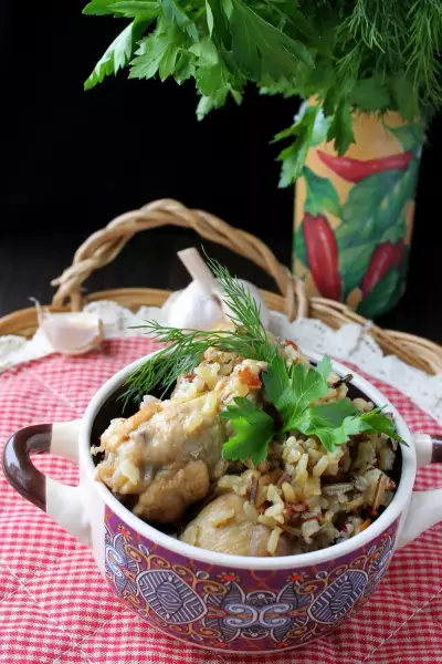 Рисовая каша с овощами и курицей