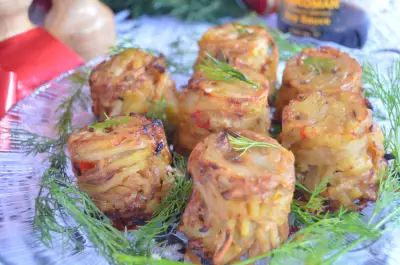 Картофельные мини-кугели с кальмарами
