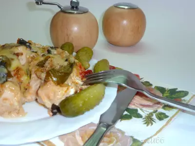 Куриные грудки запеченные с маринованным  болгарским перцем
