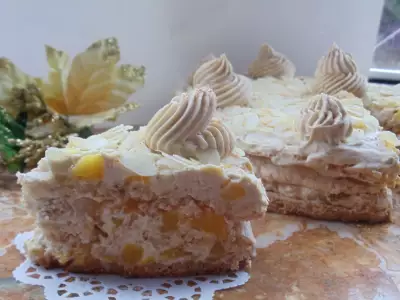 Кофейный торт с персиками и миндалем «success»