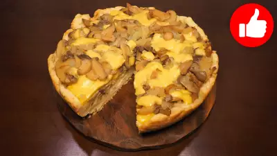 Пирог с грибами и сыром (за 10 минут +выпечка)