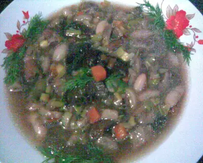 Густой грибной суп с  фасолью и овощами (постный)