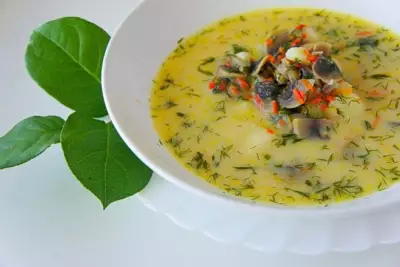 Сливочный суп из грибов с плавленым сыром