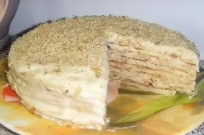 Творожный торт с орехами на сковороде