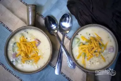 Картофельный суп с брокколи и ветчиной