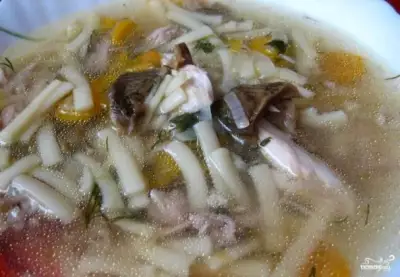 Суп из белых грибов на курином бульоне