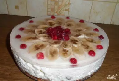 Торт без выпечки с желатином и фруктами фото