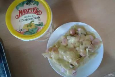Лучший рецепт запеканки из макарон с сосисками с майонезом "МахеевЪ"