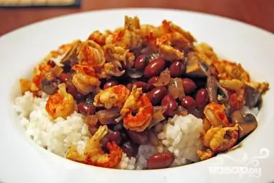 Креветки с имбирем и рисом