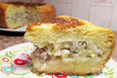 Пирог с мясом и картошкой в мультиварке фото