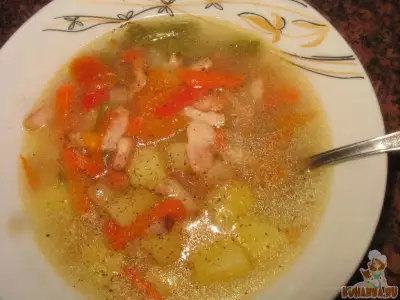 Суп картофельный с беконом и замороженной овощной смесью