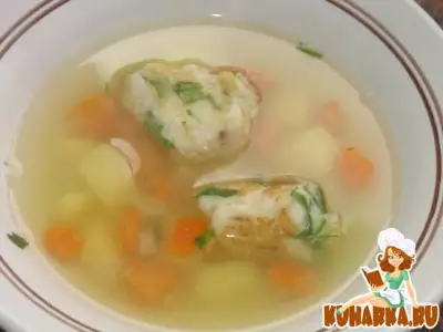 Суп рыбный с подпеченными фрикадельками из отварной рыбы