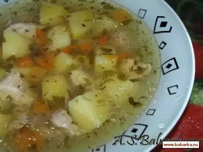 "Жареный" куриный суп