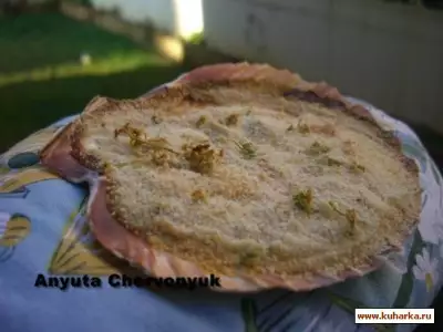 Раковины гребешка с креветками и треской vieiras rellenas de gambas y bacalao