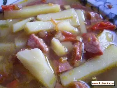 Суп с чечевицей и шашлычными колбасками