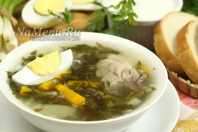 Щавельный суп с яйцом и мясом