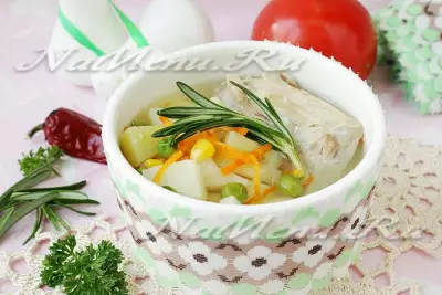 Суп из кролика с замороженными овощами