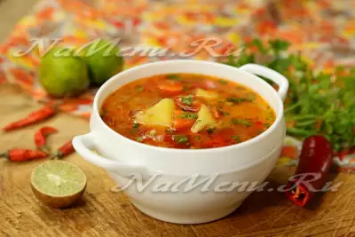 Острый овощной суп с рисом и помидорами (постный рецепт)