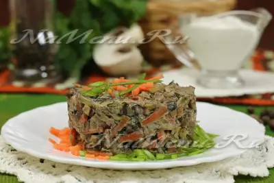 Салат с печенью и жареными грибами