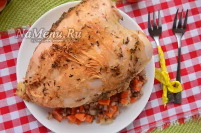 Курица фаршированная гречкой в духовке