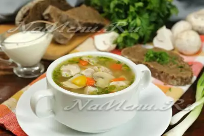 Грибной суп с курицей и овощами
