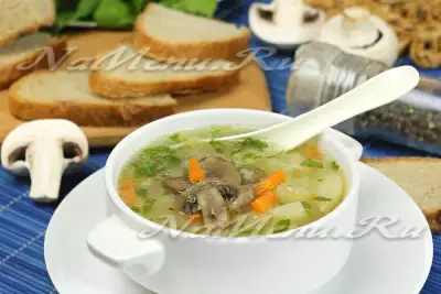 Постный грибной суп с замороженными грибами