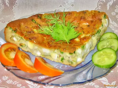 Заливной пирог с яйцами и зелёным луком рецепт с фото
