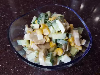 Салат с шампиньонами и кукурузой рецепт с фото фото