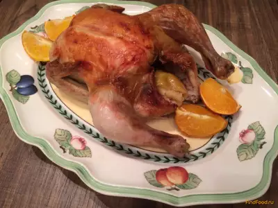 Курица фаршированная яблоками и апельсинами рецепт с фото