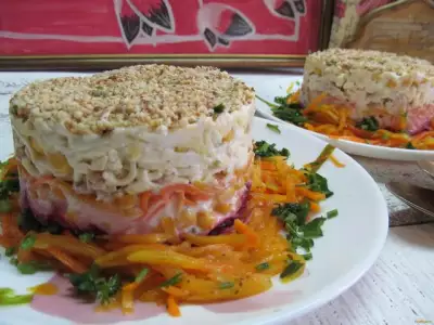Салат с курицей и маринованной тыквой рецепт с фото